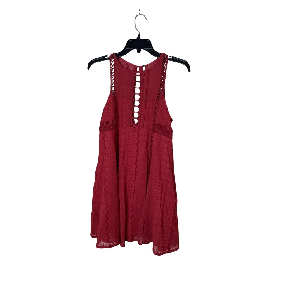 Free People Dress Womens 4 Red Lace High Neck Sleeveless Trapeze Swing Pockets